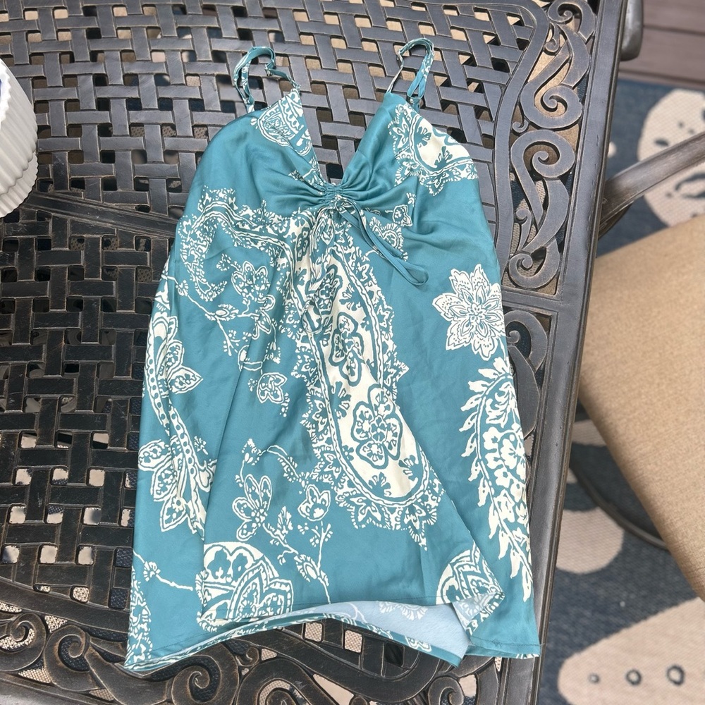 Blue Silk Zara Drawstring Dress